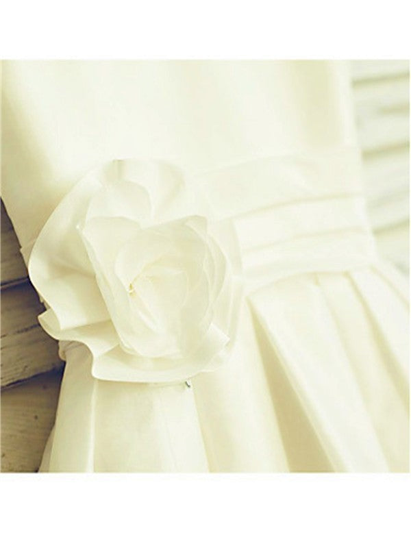 A-line/Princess Scoop Sleeveless Hand-made Flower Tea-Length Chiffon Flower Girl Dresses DEP0007867