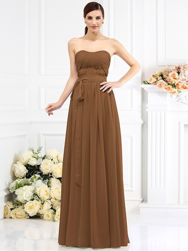 A-Line/Princess Strapless Sash/Ribbon/Belt Sleeveless Long Chiffon Bridesmaid Dresses DEP0005731