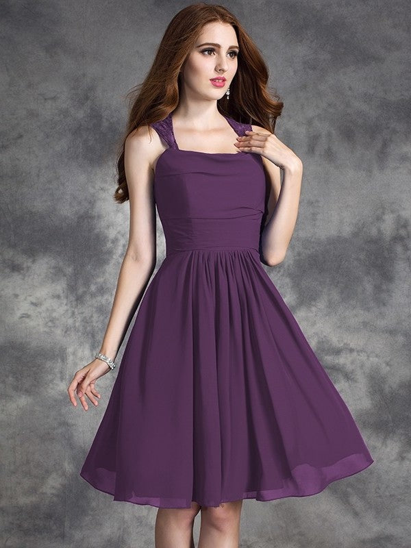 A-line/Princess Straps Ruffles Sleeveless Short Chiffon Bridesmaid Dresses DEP0005517