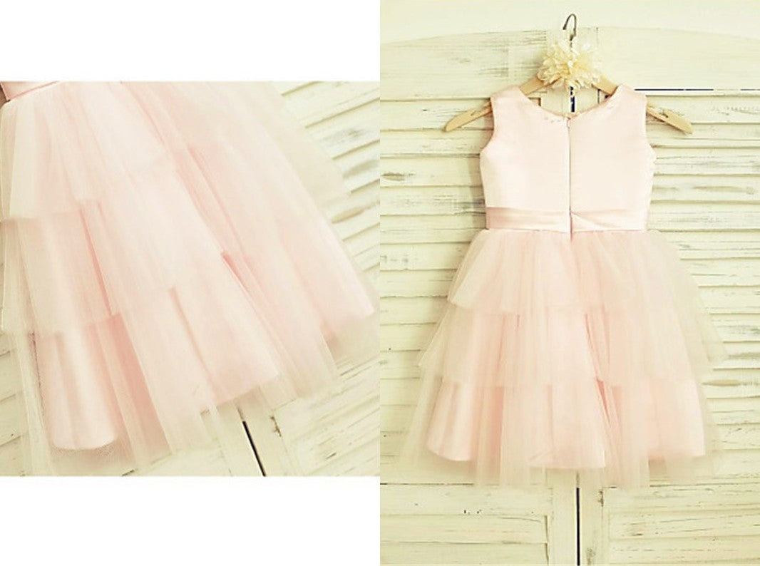 A-line/Princess Scoop Sleeveless Hand-made Flower Tea-Length Tulle Flower Girl Dresses DEP0007848