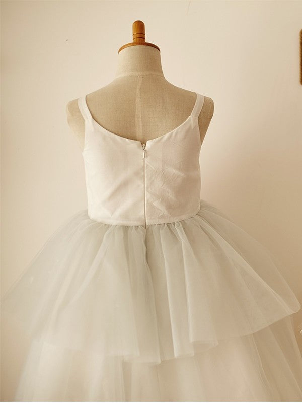 A-Line/Princess Tulle Layers Scoop Sleeveless Knee-Length Flower Girl Dresses DEP0007918