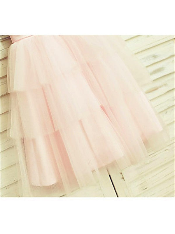 A-line/Princess Scoop Sleeveless Hand-made Flower Tea-Length Tulle Flower Girl Dresses DEP0007848