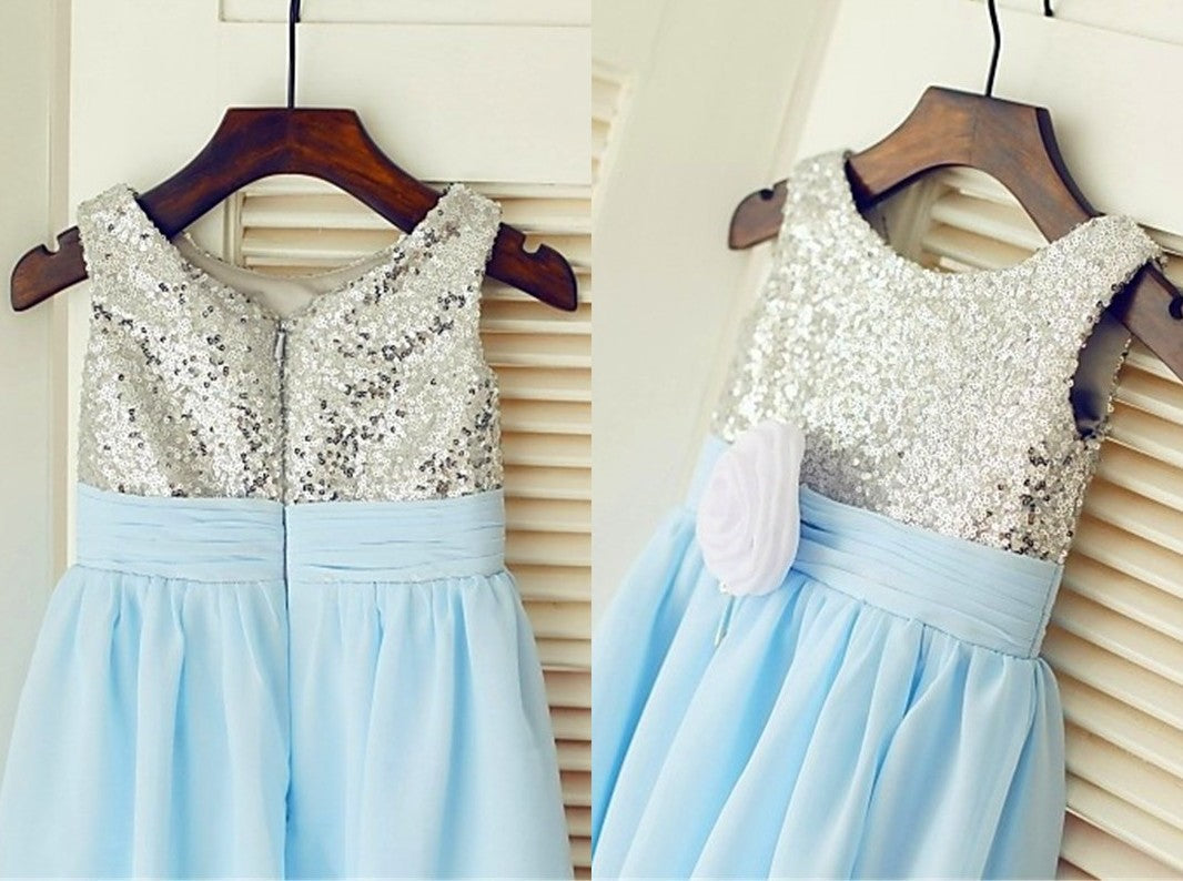 A-line/Princess Scoop Sleeveless Sequin Tea-Length Chiffon Flower Girl Dresses DEP0007813