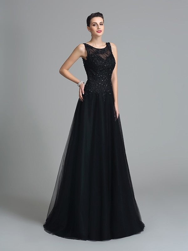 A-Line/Princess Straps Beading Sleeveless Long Net Mother of the Bride Dresses DEP0007280