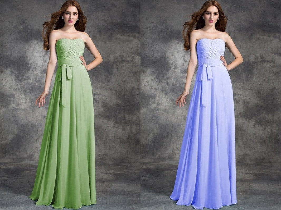 A-line/Princess Strapless Ruched Sleeveless Long Chiffon Bridesmaid Dresses DEP0005797