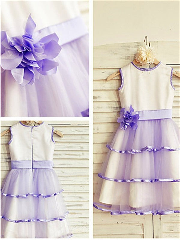 A-line/Princess Scoop Sleeveless Hand-made Flower Tea-Length Tulle Flower Girl Dresses DEP0007780