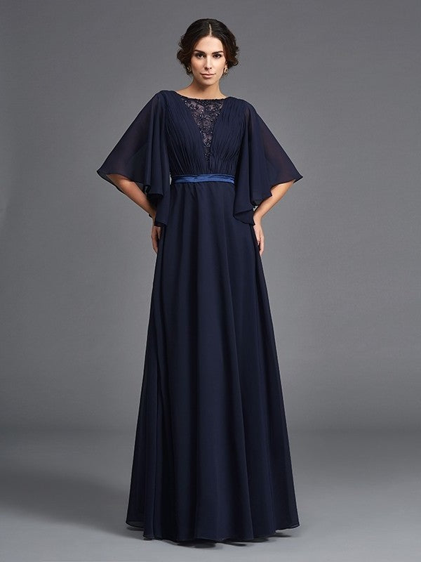 A-Line/Princess Scoop Beading 1/2 Sleeves Long Chiffon Mother of the Bride Dresses DEP0007348