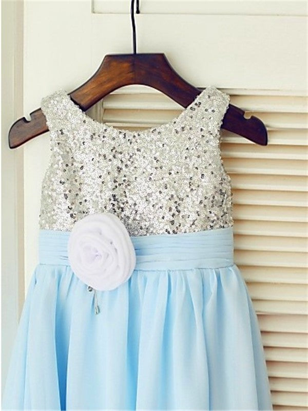 A-line/Princess Scoop Sleeveless Sequin Tea-Length Chiffon Flower Girl Dresses DEP0007813