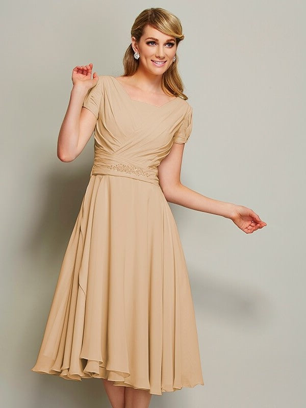 Sheath/Column Bateau Short Sleeves Ruffles Short Chiffon Bridesmaid Dresses DEP0005029