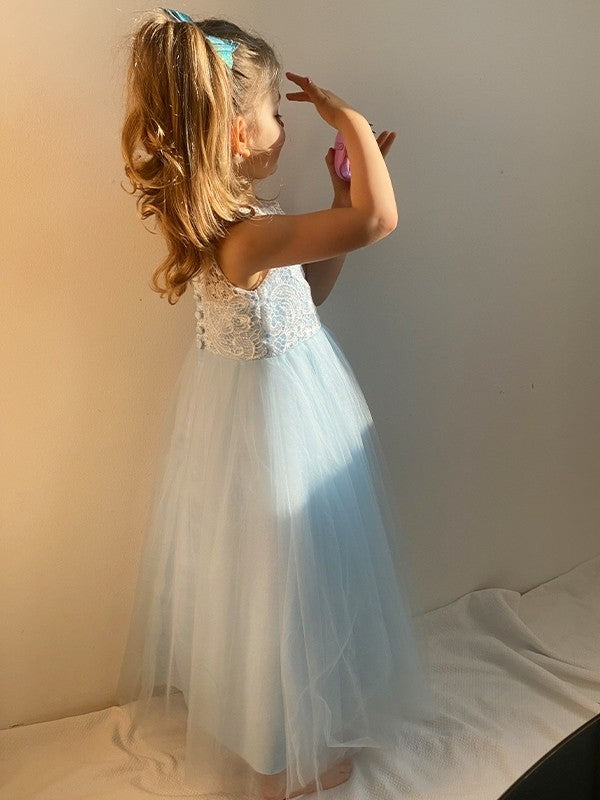 A-Line/Princess Tulle Lace Scoop Sleeveless Ankle-Length Flower Girl Dresses DEP0009296