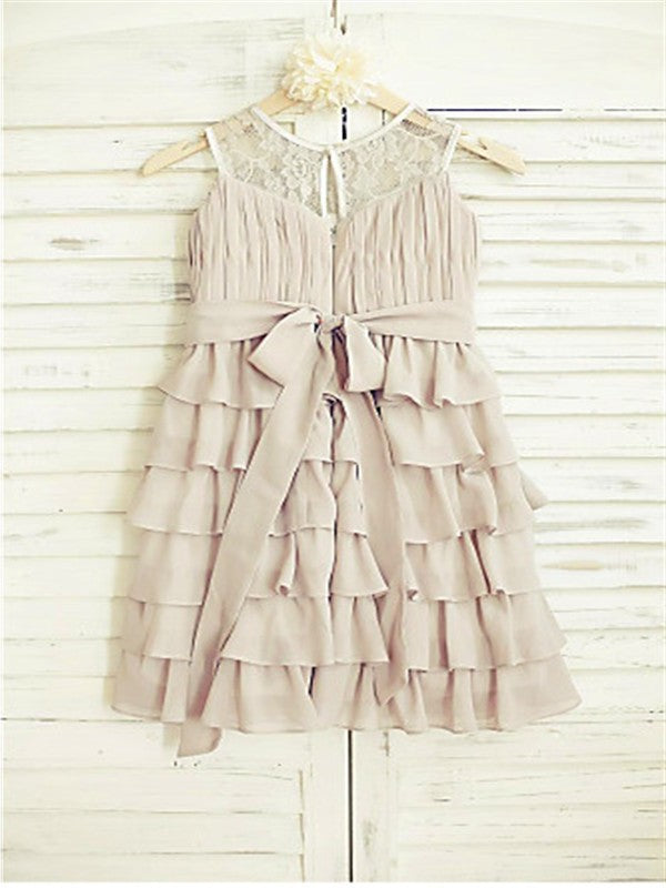 A-line/Princess Scoop Sleeveless Ruffles Tea-Length Chiffon Flower Girl Dresses DEP0007836