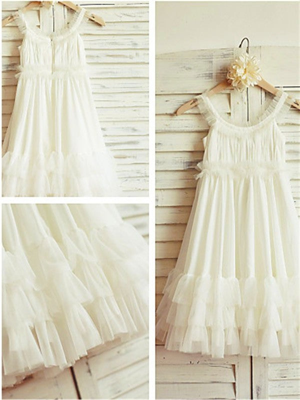 A-line/Princess Straps Sleeveless Ruffles Tea-Length Chiffon Flower Girl Dresses DEP0007697