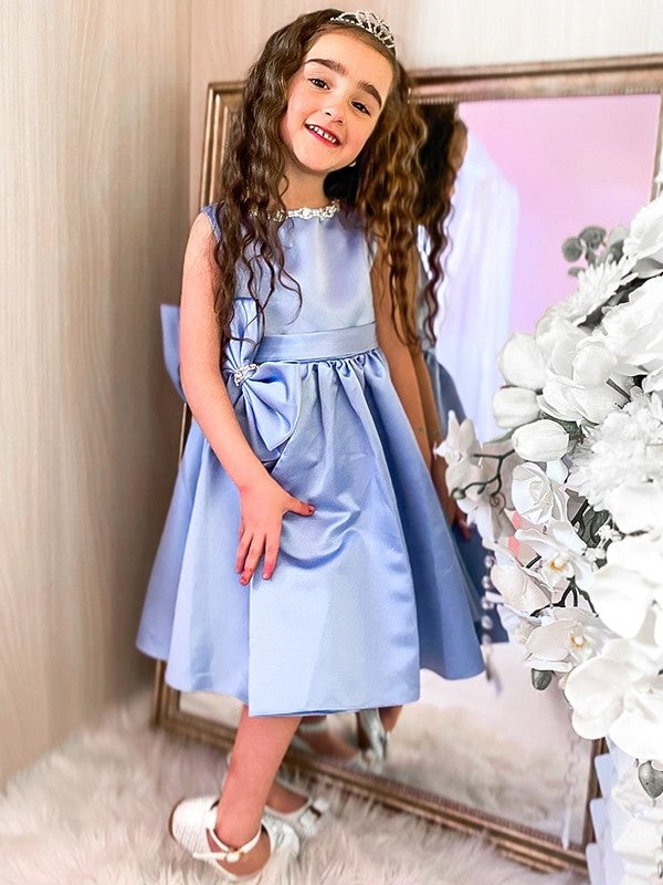 A-Line/Princess Satin Bowknot Scoop Sleeveless Knee-Length Flower Girl Dresses DEP0009289