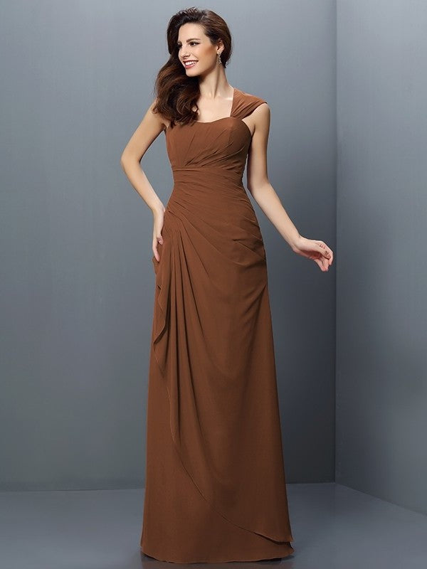 A-Line/Princess Straps Pleats Sleeveless Long Chiffon Bridesmaid Dresses DEP0005181