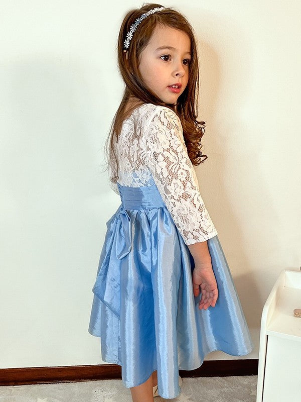 A-Line/Princess Taffeta Lace Scoop 3/4 Sleeves Knee-Length Flower Girl Dresses DEP0009283