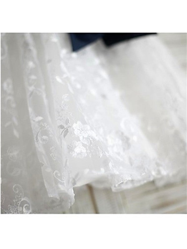 A-line/Princess Scoop Sleeveless Bowknot Tea-Length Lace Flower Girl Dresses DEP0007816