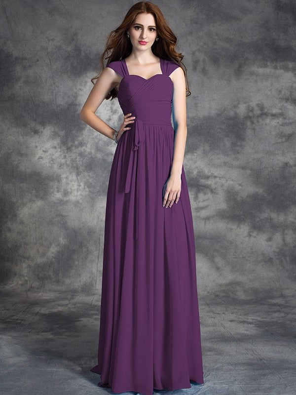 A-line/Princess Straps Ruffles Sleeveless Long Chiffon Bridesmaid Dresses DEP0005800