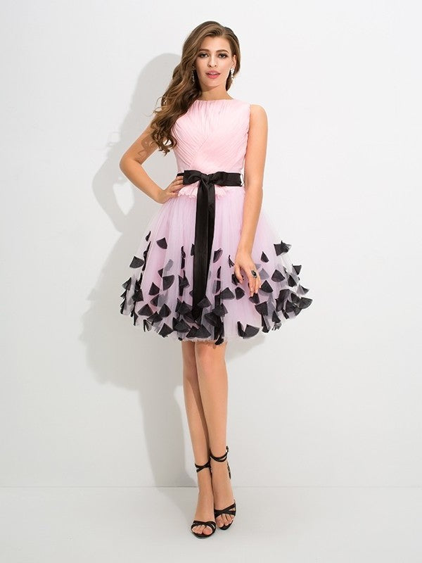 A-Line/Princess High Neck Bowknot Sleeveless Short Net Cocktail Dresses DEP0008283