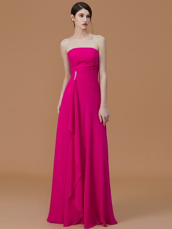 A-Line/Princess Strapless Sleeveless Floor-Length Ruffles Chiffon Bridesmaid Dresses DEP0005756