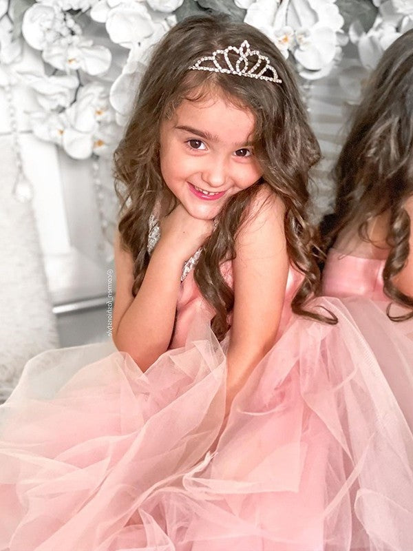 A-Line/Princess Tulle Beading Scoop Sleeveless Tea-Length Flower Girl Dresses DEP0007469