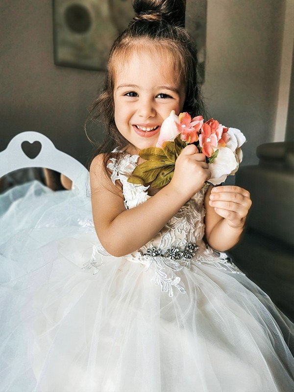 A-Line/Princess Tulle Lace V-neck Sleeveless Ankle-Length Flower Girl Dresses DEP0007460