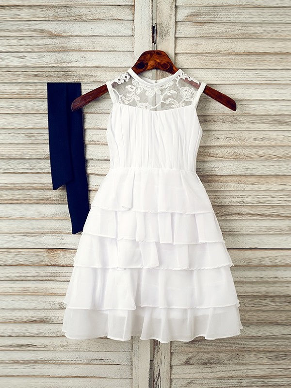 A-Line/Princess Chiffon Sash/Ribbon/Belt Scoop Sleeveless Tea-Length Flower Girl Dresses DEP0007521