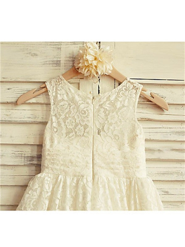 A-line/Princess Scoop Sleeveless Ruffles Tea-Length Lace Flower Girl Dresses DEP0007616