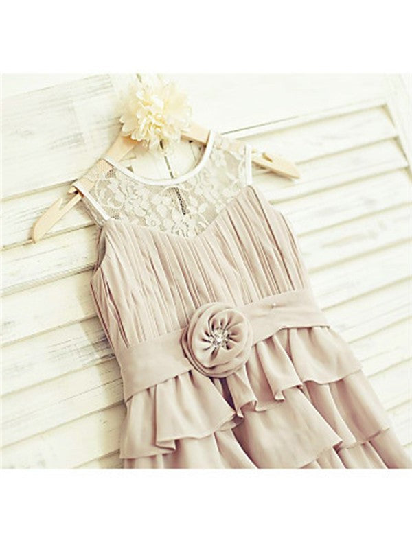 A-line/Princess Scoop Sleeveless Ruffles Tea-Length Chiffon Flower Girl Dresses DEP0007836