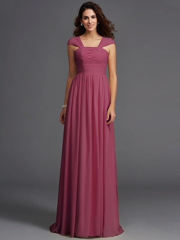 A-Line/Princess Straps Ruffles Sleeveless Long Chiffon Bridesmaid Dresses DEP0005470