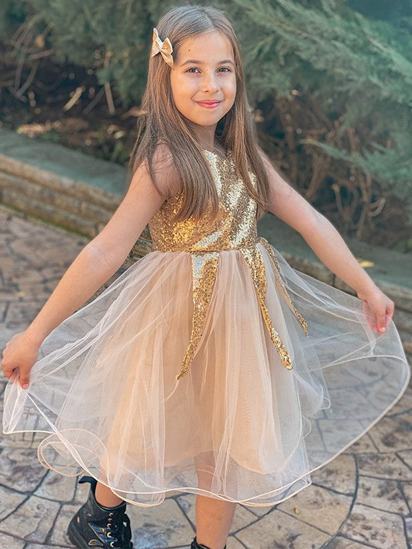 A-Line/Princess Tulle Sequin Scoop Sleeveless Short/Mini Flower Girl Dresses DEP0007545