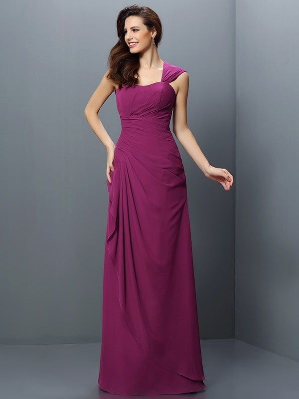 A-Line/Princess Straps Pleats Sleeveless Long Chiffon Bridesmaid Dresses DEP0005181