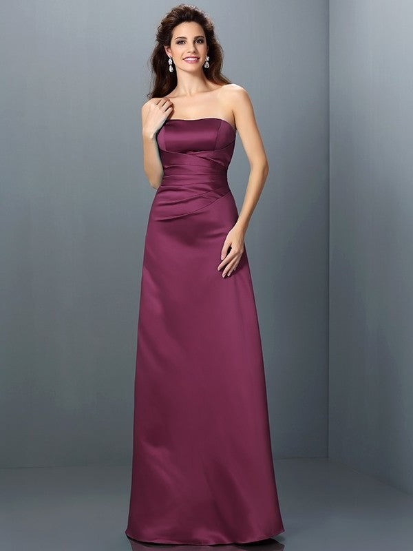 A-Line/Princess Strapless Sleeveless Long Satin Bridesmaid Dresses DEP0005704