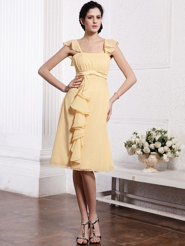 A-Line/Princess Straps Sleeveless Ruffles Ruched Short Chiffon Bridesmaid Dresses DEP0005834