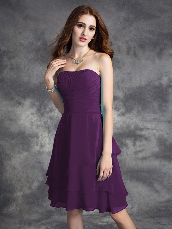 A-line/Princess Strapless Ruffles Sleeveless Short Chiffon Bridesmaid Dresses DEP0005837