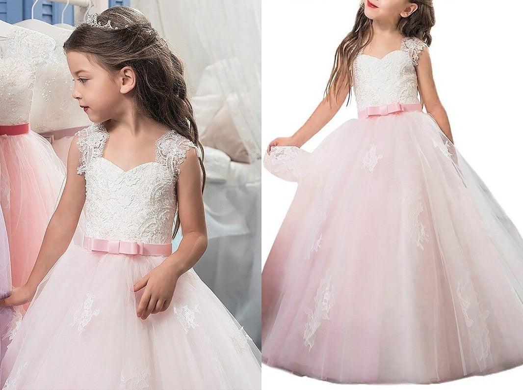 Ball Gown Sweetheart Sleeveless Bowknot Floor-Length Tulle Flower Girl Dresses DEP0007650