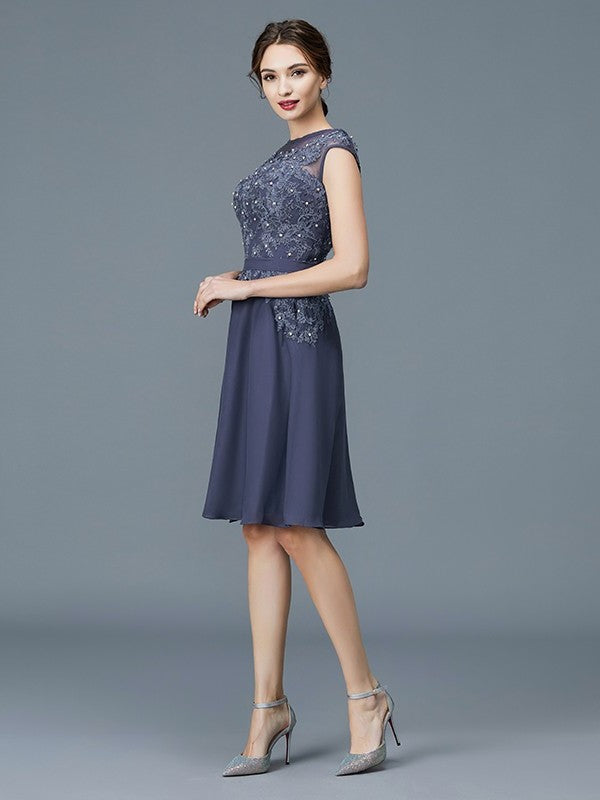 A-Line/Princess Scoop Chiffon Sleeveless Beading Knee-Length Mother of the Bride Dresses DEP0007065