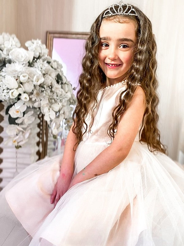 A-Line/Princess Tulle Bowknot Scoop Sleeveless Knee-Length Flower Girl Dresses DEP0009290