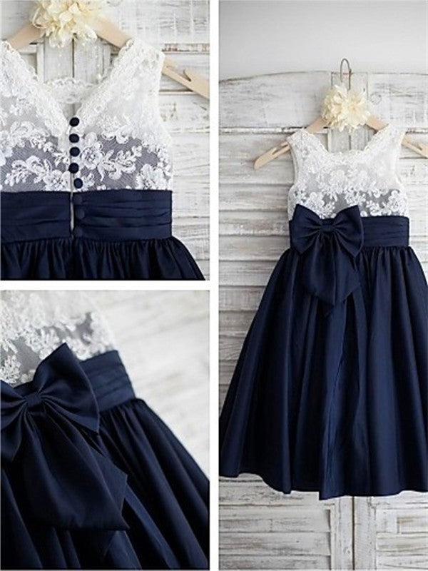 A-line/Princess Straps Sleeveless Bowknot Tea-Length Taffeta Flower Girl Dresses DEP0007587