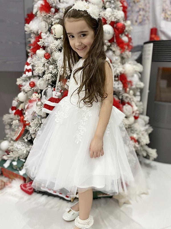 A-Line/Princess Tulle Lace Scoop Sleeveless Knee-Length Flower Girl Dresses DEP0009286