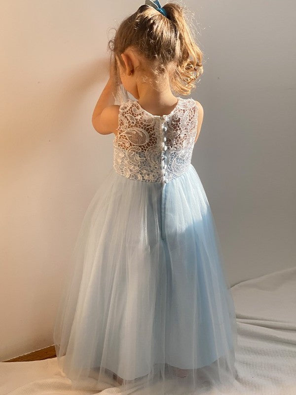 A-Line/Princess Tulle Lace Scoop Sleeveless Ankle-Length Flower Girl Dresses DEP0009296