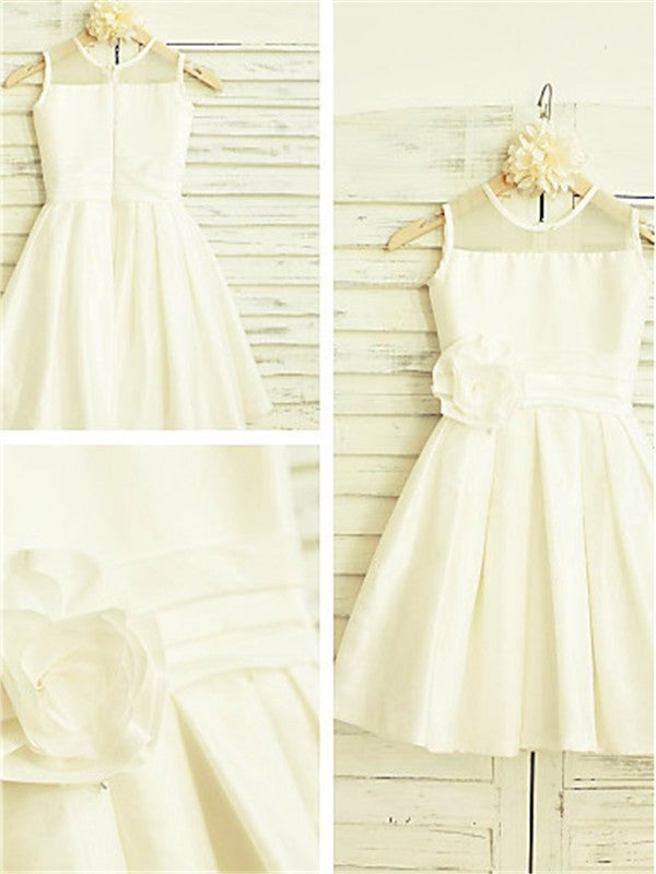 A-line/Princess Scoop Sleeveless Hand-made Flower Tea-Length Chiffon Flower Girl Dresses DEP0007867