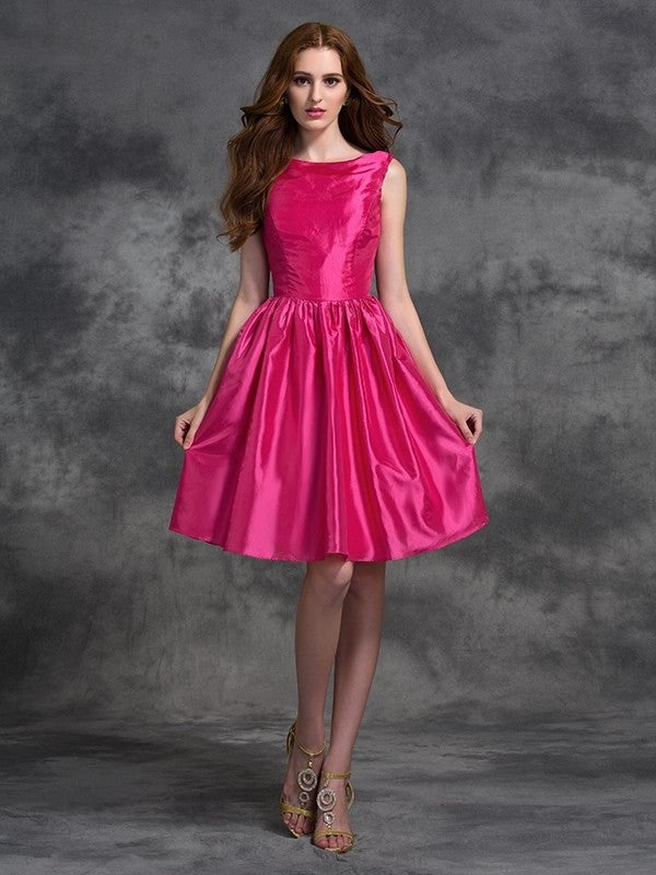 A-line/Princess Bateau Ruched Sleeveless Short Taffeta Bridesmaid Dresses DEP0009311