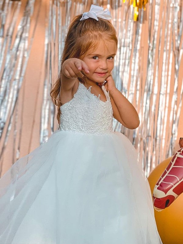 Ball Gown Tulle Lace Straps Sleeveless Floor-Length Flower Girl Dresses DEP0007462