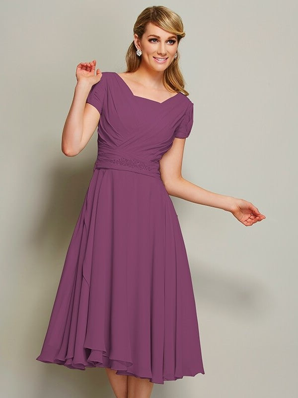 Sheath/Column Bateau Short Sleeves Ruffles Short Chiffon Bridesmaid Dresses DEP0005029