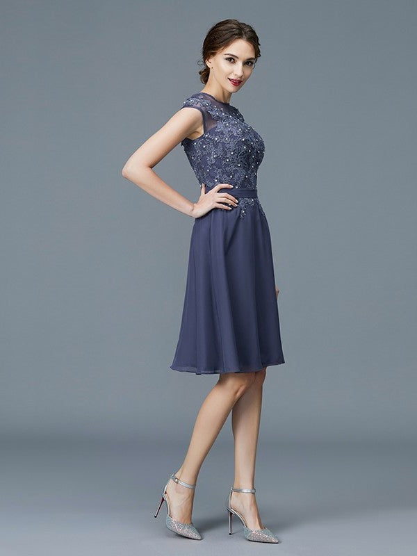 A-Line/Princess Scoop Chiffon Sleeveless Beading Knee-Length Mother of the Bride Dresses DEP0007065