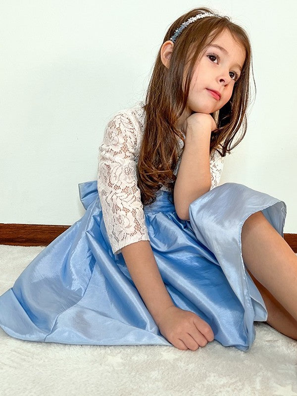 A-Line/Princess Taffeta Lace Scoop 3/4 Sleeves Knee-Length Flower Girl Dresses DEP0009283