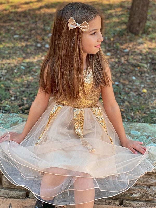 A-Line/Princess Tulle Sequin Scoop Sleeveless Short/Mini Flower Girl Dresses DEP0007545