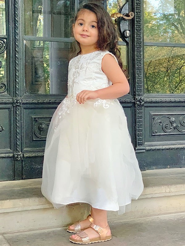 A-Line/Princess Tulle Lace Scoop Sleeveless Ankle-Length Flower Girl Dresses DEP0007499