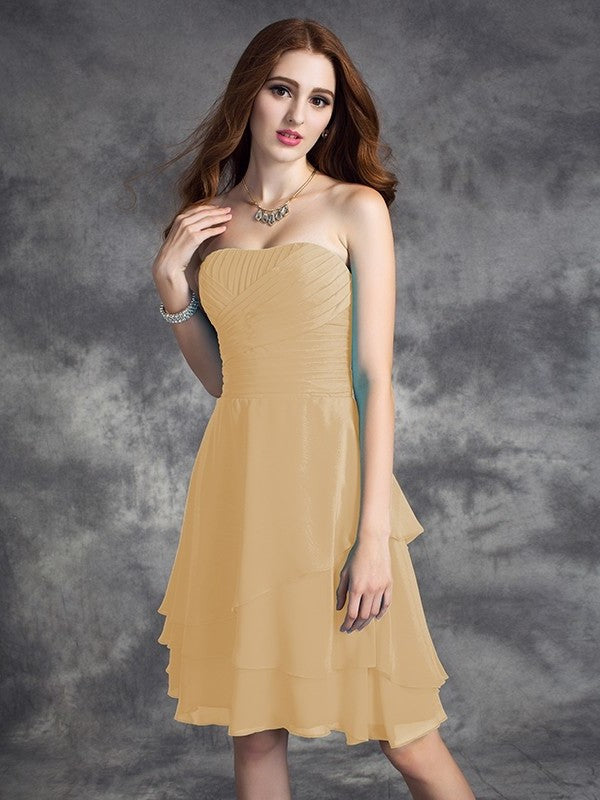 A-line/Princess Strapless Ruffles Sleeveless Short Chiffon Bridesmaid Dresses DEP0005837