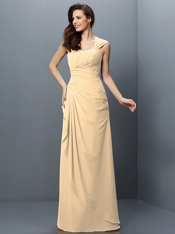 A-Line/Princess Straps Pleats Sleeveless Long Chiffon Bridesmaid Dresses DEP0005181